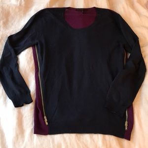 Maje sweater - navy and purple with zipper accents